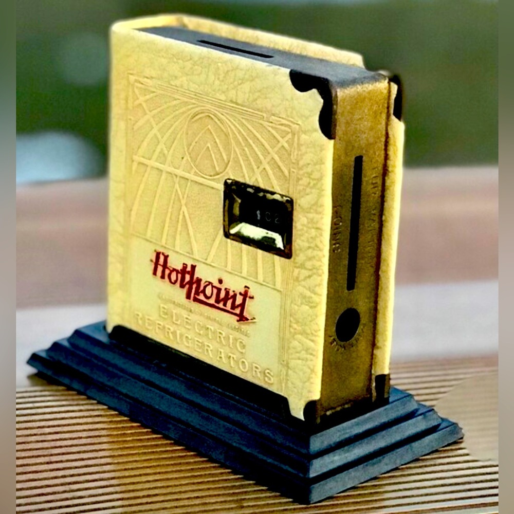 Vintage 1920s Antique Zell Brand HOTPOINT ELECTRIC REFRIGERATORS Money Coin Bank